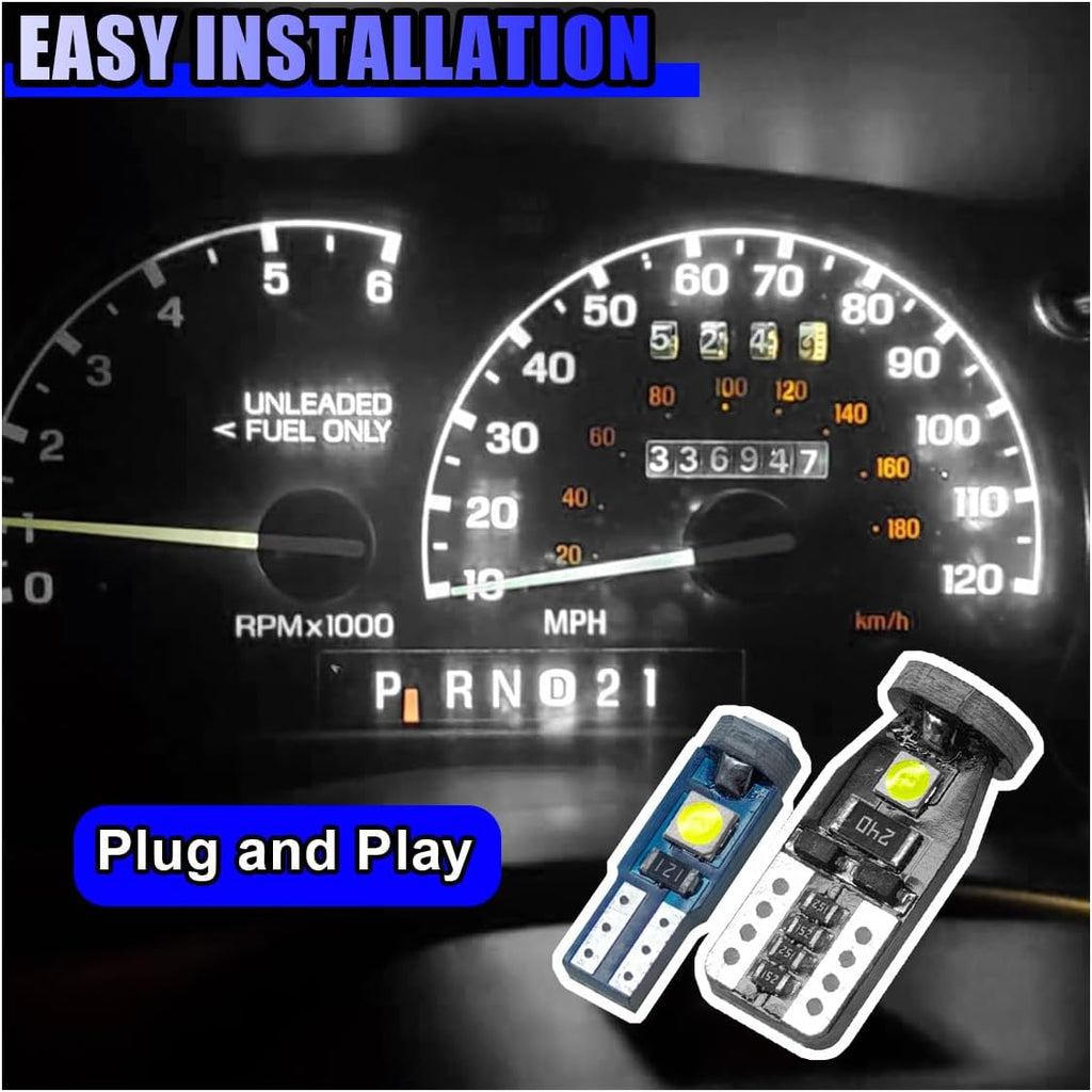 40PCS T5 T10 Car LED Bulbs Dash Lights with Twist Socket - Instrument Cluster Light Car Interior Replacement Bulb for Dashboard Panel Gauge Indicator Lamps Map Dome Lights (White)