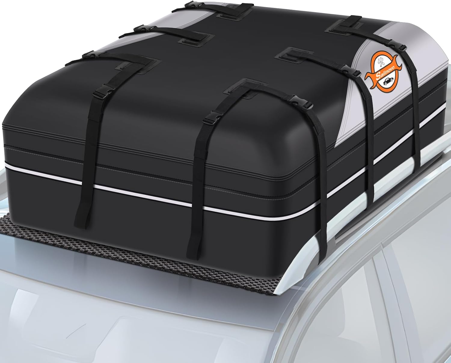 Sailnovo Rooftop Cargo Carrier, 21 Cubic Feet Soft-Shell Cargo Carrier for Top of Vehicle with/Without Roof Rack, Waterproof Car Roof Cargo Carrier with Anti-Slip Mat, Reinforced Straps, Door Hooks