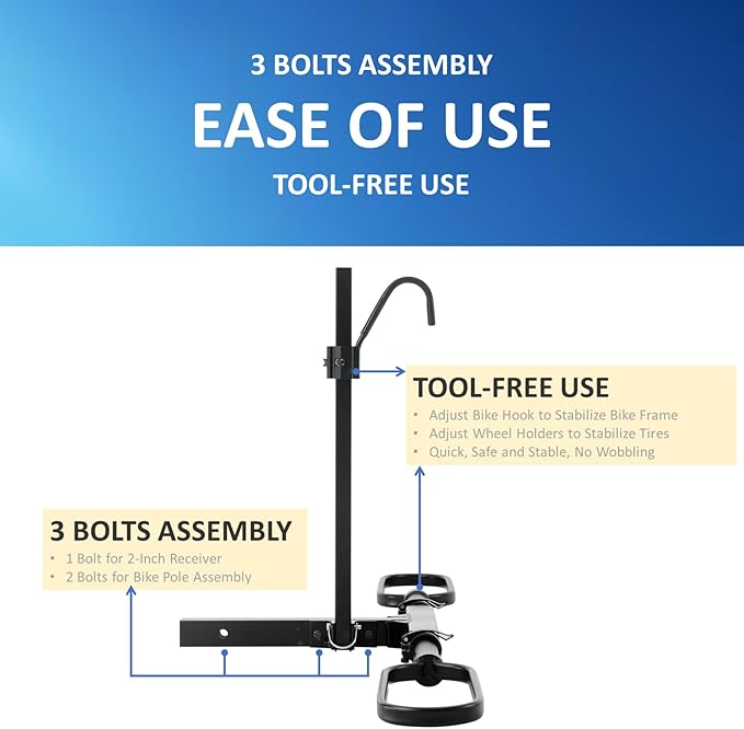 Trailer Hitch Bike Rack for Car 1 Bike, E Bike Carrier Hitch Mount, Fat-Tire - Image 5
