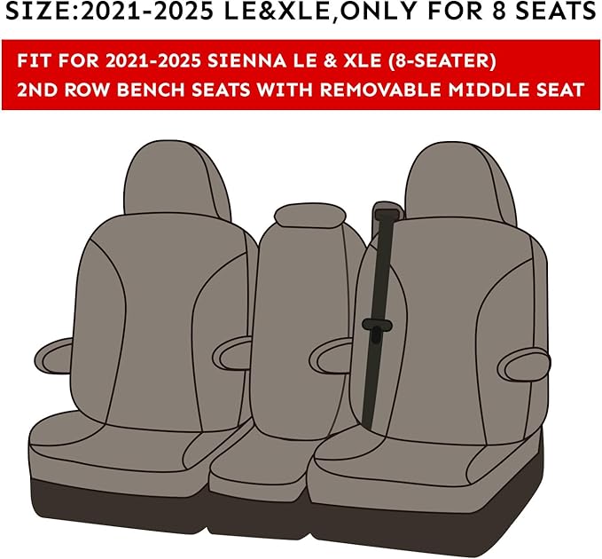 EKR Sienna Seat Covers for 2021 2022 2023 2024 2025 Toyota Sienna LE, 8 Seats - Image 2