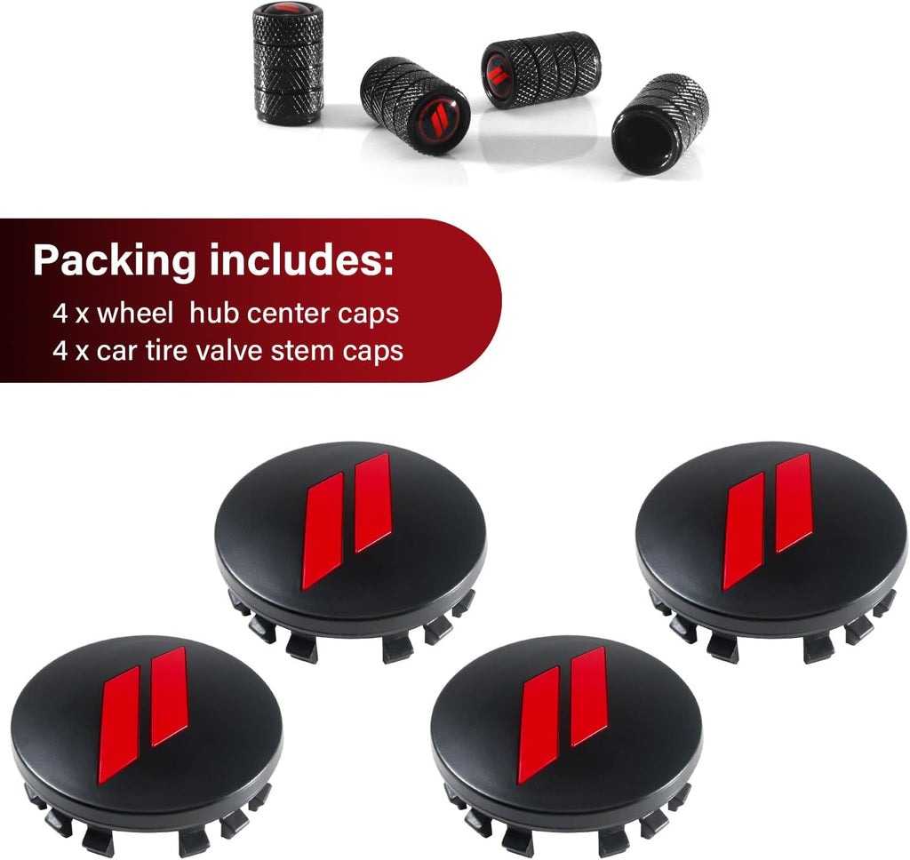 4PCS 63mm=2.5 inch Slash Wheel Center Cap Covers for Dodge Charger Challenger Durango Journey Avenger Hornet Dart R/T SRT Non Fading Hubcaps Rim + Tire Valve Stem Caps Covers Trim (Red)