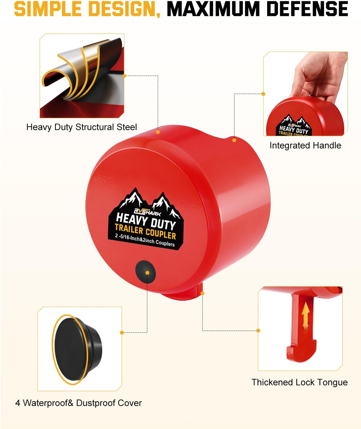 2026 𝑼𝒑𝒅𝒂𝒕𝒆𝒅 Trailer Hitch Locks, Heavy Duty Trailer Coupler Lock Fits 2-5/16"&2" Couplers, Anti-Theft Structural Steel Tongue Lock for RV, Trailer, Boat, Cargo, Camper, Utility–RED
