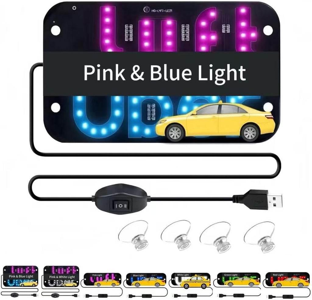 LED Light Sign for Car, Taxi Light Sign Windshield Led Sign, Car Led Sign with Suction Cups & USB Plug, Windshield Taxi Sign Display for Cars, Trucks, SUVs (Pink Blue)