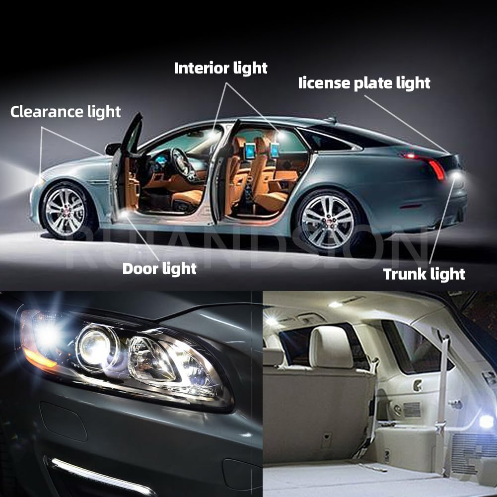 Ruiandsion BAY9S LED Dome Light H21W 64136 12V Non Polarity 200LM Super Bright 3030 2SMD Chipset White for Car Interior Side Door Courtesy Map Lights Pack of 10