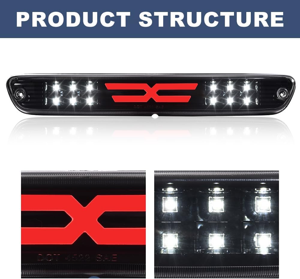 PIT66 LED 3rd Brake Light Fit 2004-2012 Chevy Colorado/GMC Canyon | Compatible with 2004-2012 Chevy Colorado/GMC Canyon High Mount Stop Light Rear Tail Cargo Lamps Smoked Lens Black Housing