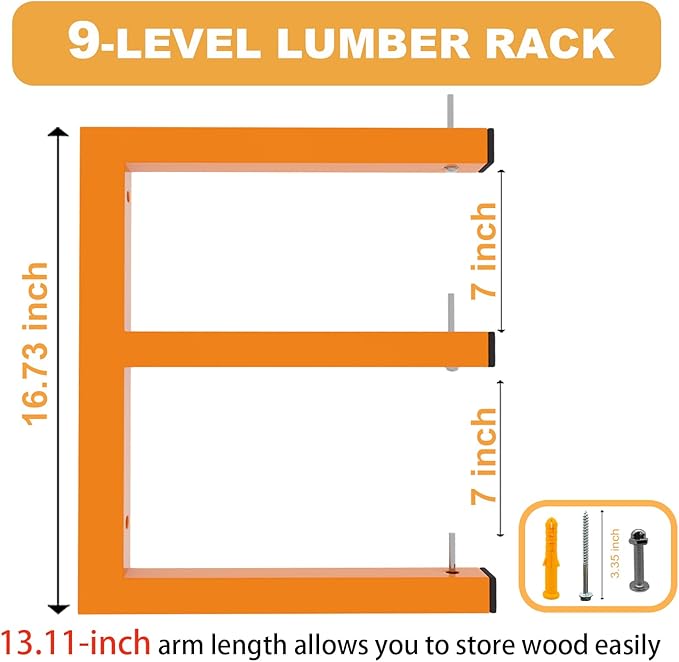 6 Pack Wall-Mounted Lumber Rack, Heavy Duty Wood Storage Racks, 9-Level System - Image 2