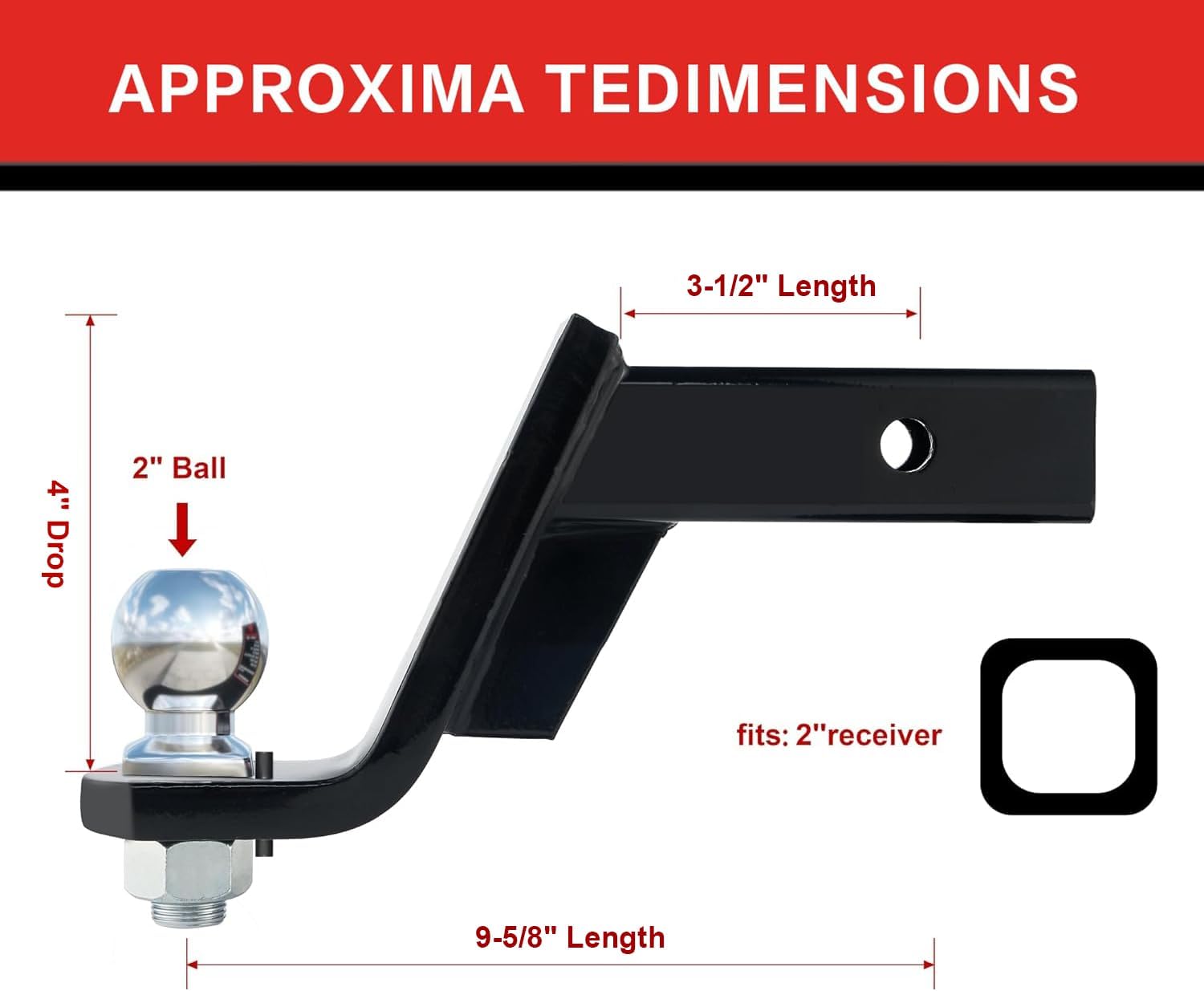 TYT Trailer Hitch Ball Mount Kit, 4-Inch Drop, Fits 2-Inch Receiver, 2-Inch Trailer Ball with 5/8" Hitch Pin Clip, Rated 7,500 lbs GTW / 750 lbs TW