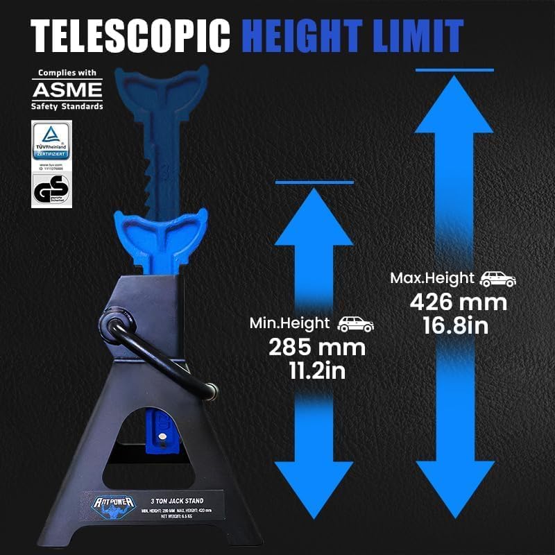ANTPOWER Jack Stands 3 Ton (6,600 LBs) Heavy Duty Car Jacks Stand,11.2"-16.8" Adjustable Height for Lifting Automotive Small SUV, Pickup 1 Pair
