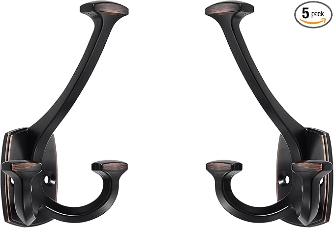 Large Wall Double-Sided Hook 5 Pack Oil Rubbed Bronze Hook Decorative Heavy by ZAUYX