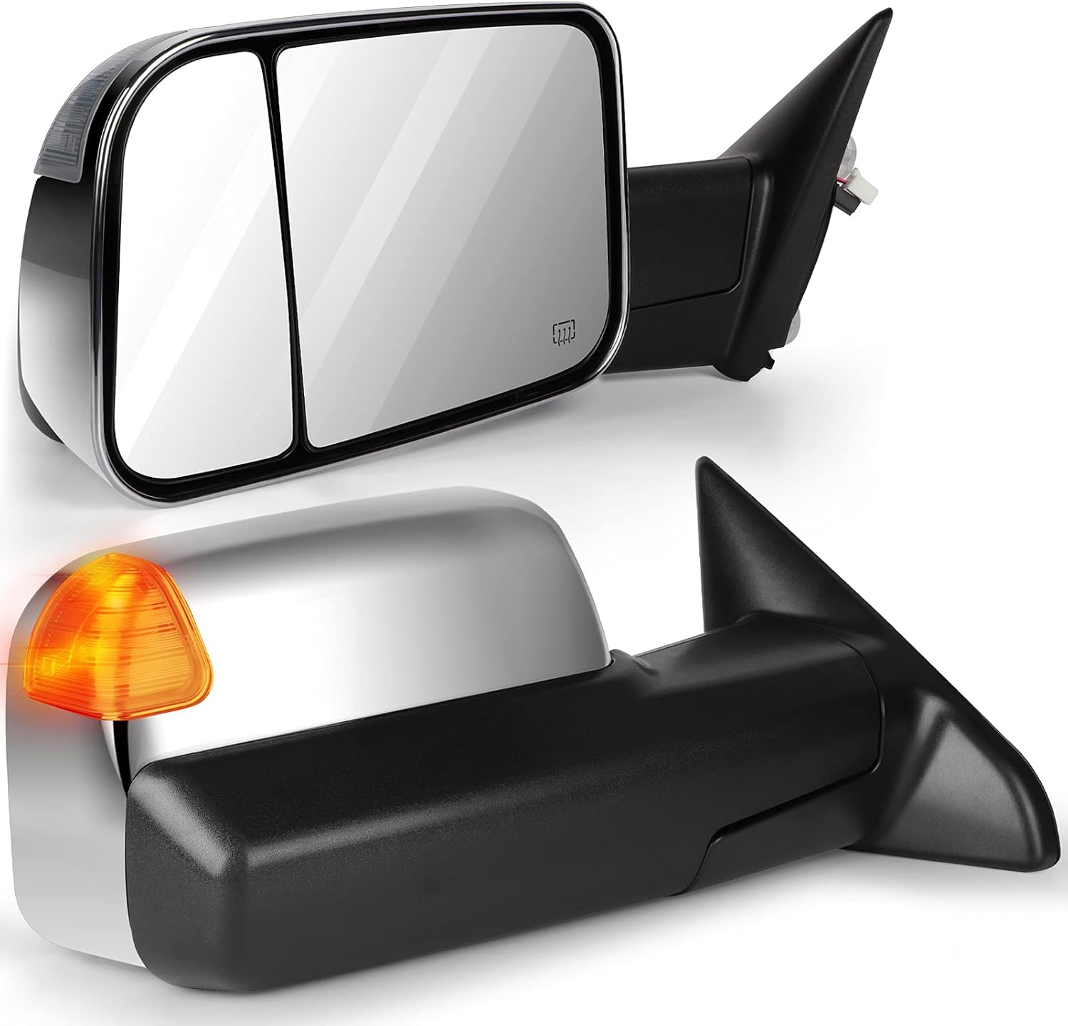 A Pair Heated Towing Mirrors Fits 2009-2010 for Dodge for Ram 1500 2011-2016 for Ram 1500 2500 3500 Chrome, Power Adjusted View Mirror with Turn Signal Indicator