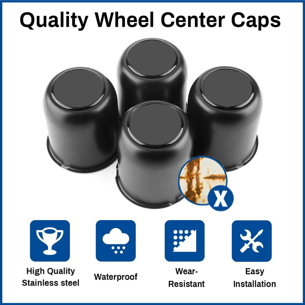 3.19 Inch Stainless Steels Trailer Wheel Center Caps Fit 3.19" Center Bore Truck Trailer RV SUV Wheels Rims, Matt Black Push Through Hub Covers, 4Pcs, Height 3.62 in