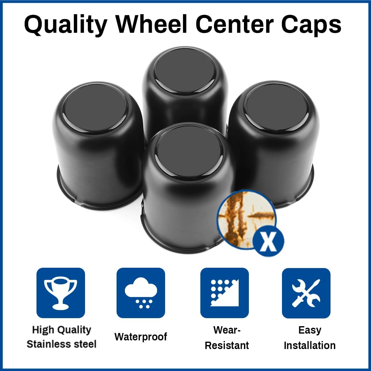 3.19 Inch Stainless Steels Trailer Wheel Center Caps Fit 3.19" Center Bore Truck Trailer RV SUV Wheels Rims, Matt Black Push Through Hub Covers, 4Pcs, Height 3.62 in