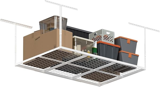4x6ft Overhead Garage Storage Rack, Heavy Duty Metal Ceiling Shelf, 450lbs
