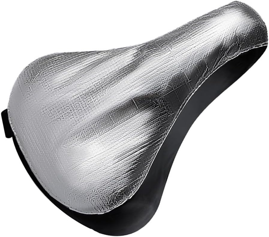 Bike Saddle Cover, Double-Sided Aluminum Foil Heat Insulation, Waterproof Sunblock Protector for Mountain Road Bike Electric Scooter Seat, Black Silver(2PCS)