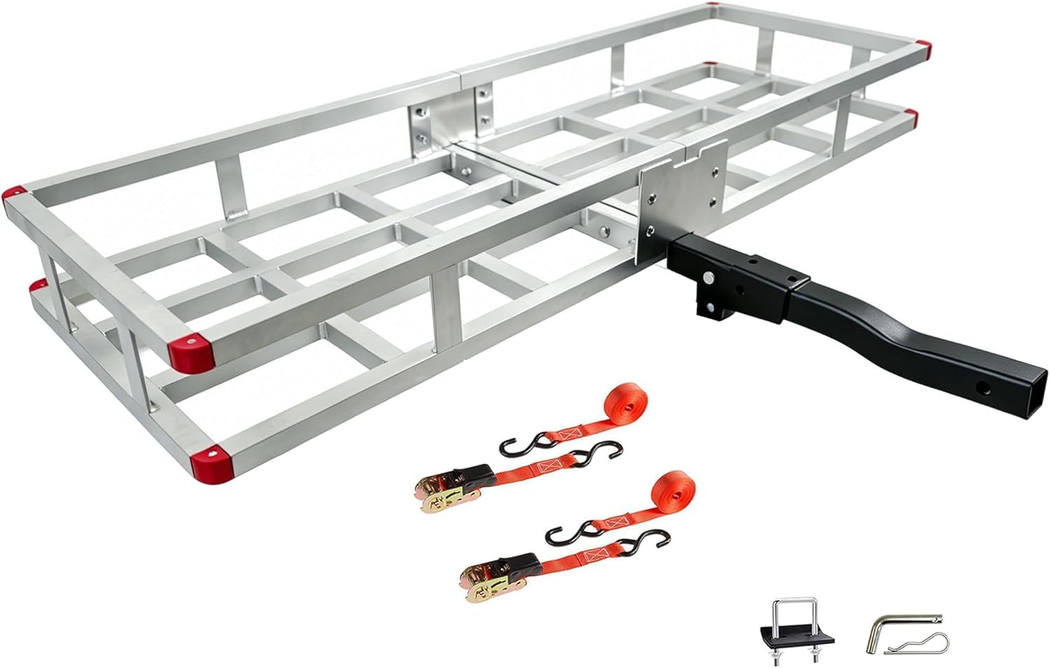 60 x 20 x7 Aluminum Cargo Carrier Hitch Mount - 500lb Heavy Duty Folding Luggage Rack - Powder Coated 2" Angled Shank for Ground Clearance - Rustproof Vehicle Cargo Basket for SUV & Truck Storage