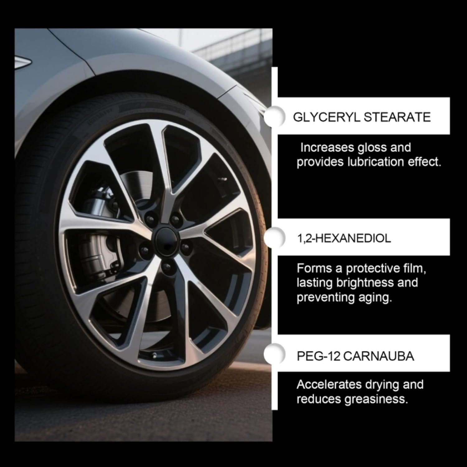 Tire Shine Cream for Deep Black Gloss, UV Blocking Wheel Coating (2pcs) | Long-lasting tire dressing restores rich black finish. Ceramic-infused formula repels dust