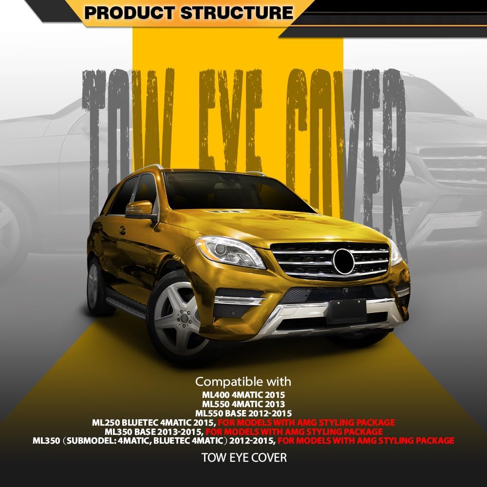 CNNELL Front Right Passenger Side Bumper Tow Hook Eye Cover Compatible with Benz ML350 Base 2013-2015 Models with AMG Styling Package 1668851223, MB1029126 Silver