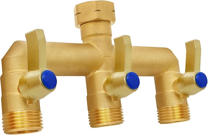Brass Garden Hose Splitter, 3 Way Hose Splitter, Outdoor Hose Splitter by Unknown