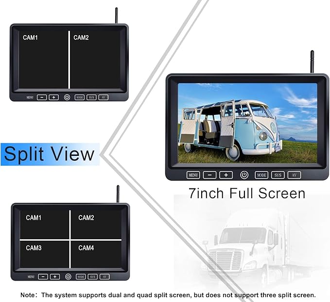 Wireless Backup Camera with 7 Inch DVR Quad Split Monitor - Image 5
