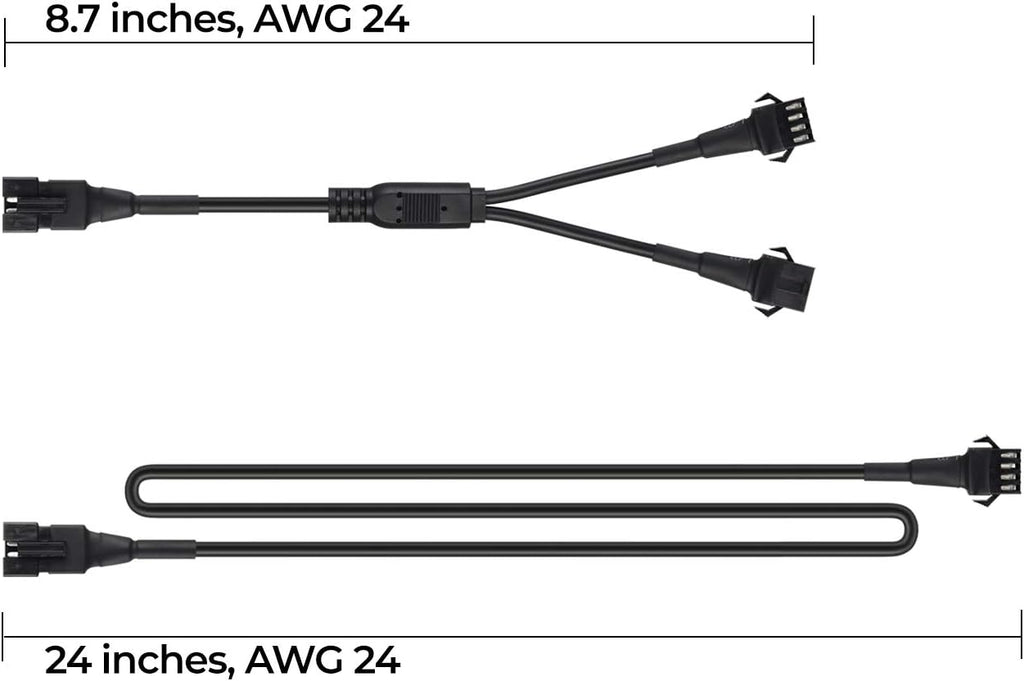 4pcs 2-Feet Extension Cords and 3pcs 2-Way Splitters for Underglow RGB LED Strip Light Kits on Motorcycles Trikes Golf Carts ATVs EXT-2FT