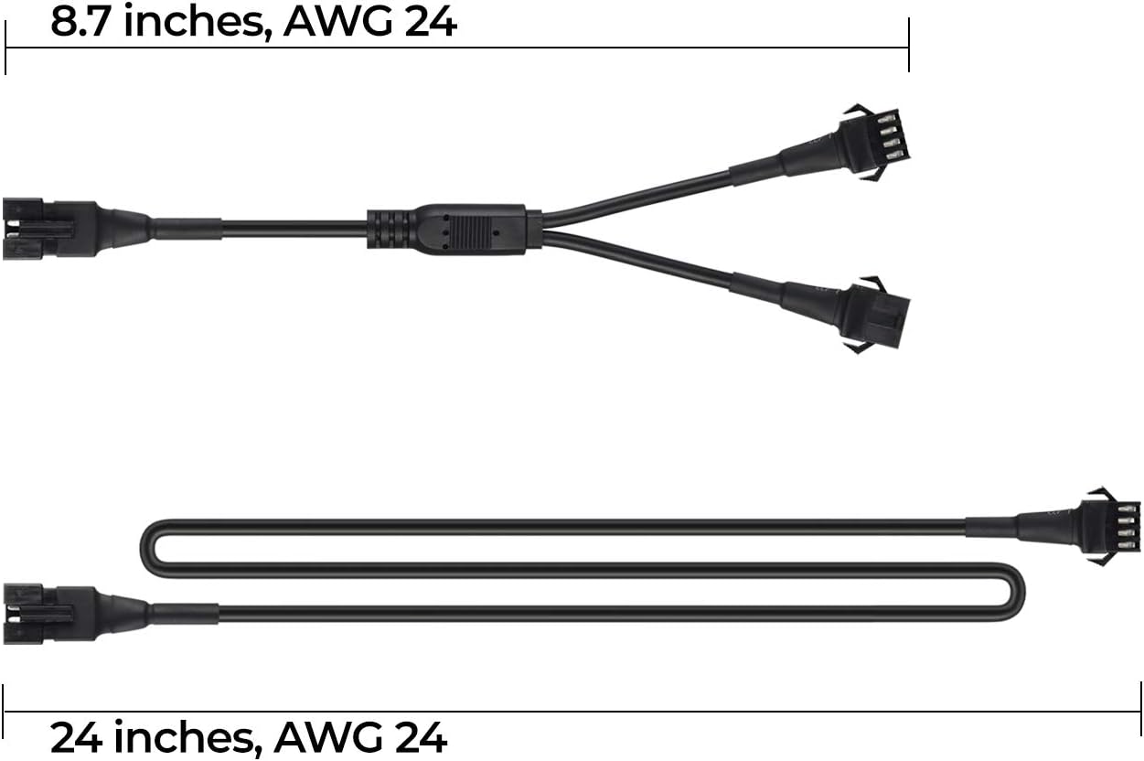 4pcs 2-Feet Extension Cords and 3pcs 2-Way Splitters for Underglow RGB LED Strip Light Kits on Motorcycles Trikes Golf Carts ATVs EXT-2FT