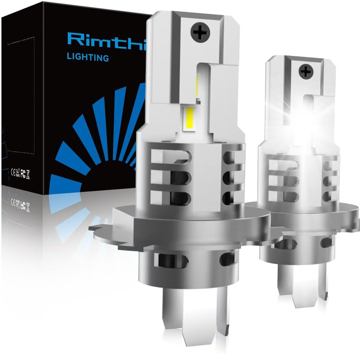 rimthin H4 Bulbs, 9003/HB2 Fog Light, 6000K Cool White, Plug and Play, IP67, Pack of 2