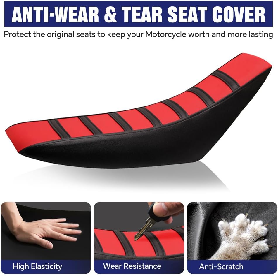 PIT66 Motorcycle Soft Leather Seat Cover, Compatible with Honda CR125R CR250R CR500R CR80R CRF100F CRF125F CRF150F (Red)