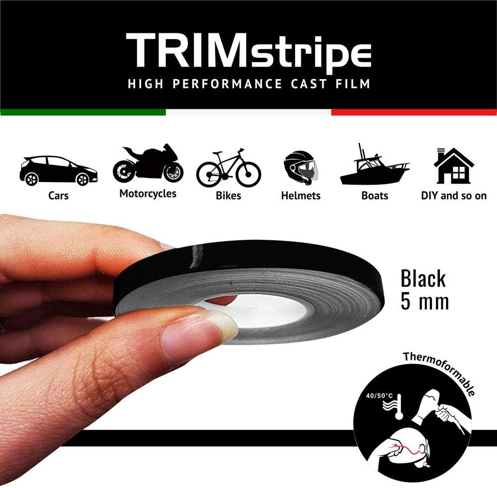 4R Quattroerre.it 10468 Trim Stripes Adhesive Strips for Cars, Black, 5 mm x 10 mt