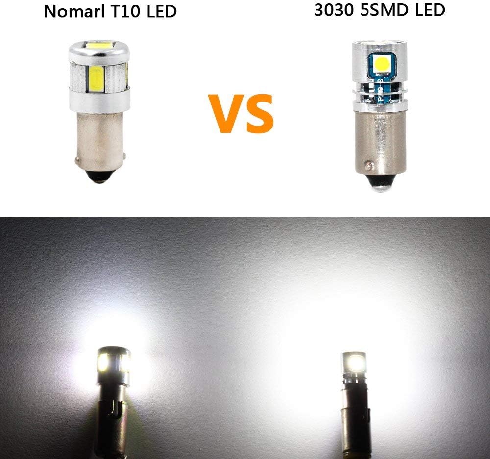 PHINLION 500LM Super Bright 3030 5-SMD 12V 24V BA9 BA9S 53 57 1889 1891 1895 64111 T4W LED Car Light Bulb for Interior Map Reading Dome Glove Box Instrument Panel Lights, 6000K Xenon White