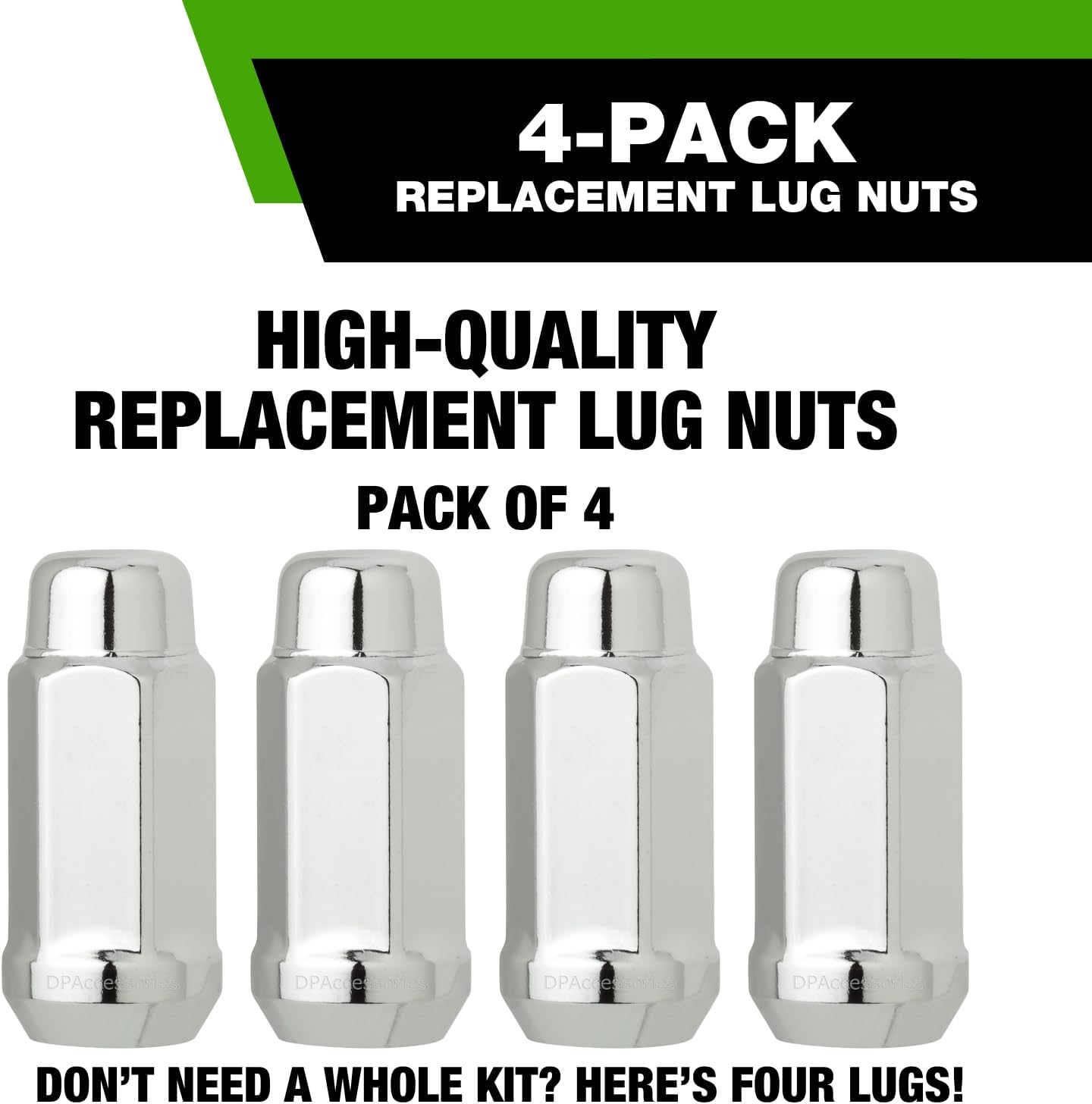 DPAccessories Chrome 1/2-20 Lug Nuts for Aftermarket Wheels - Closed End XL Bulge Acorn - 48mm (1.9") Tall - 19mm (3/4") Hex - Pack of 4 - D3312-2305/4