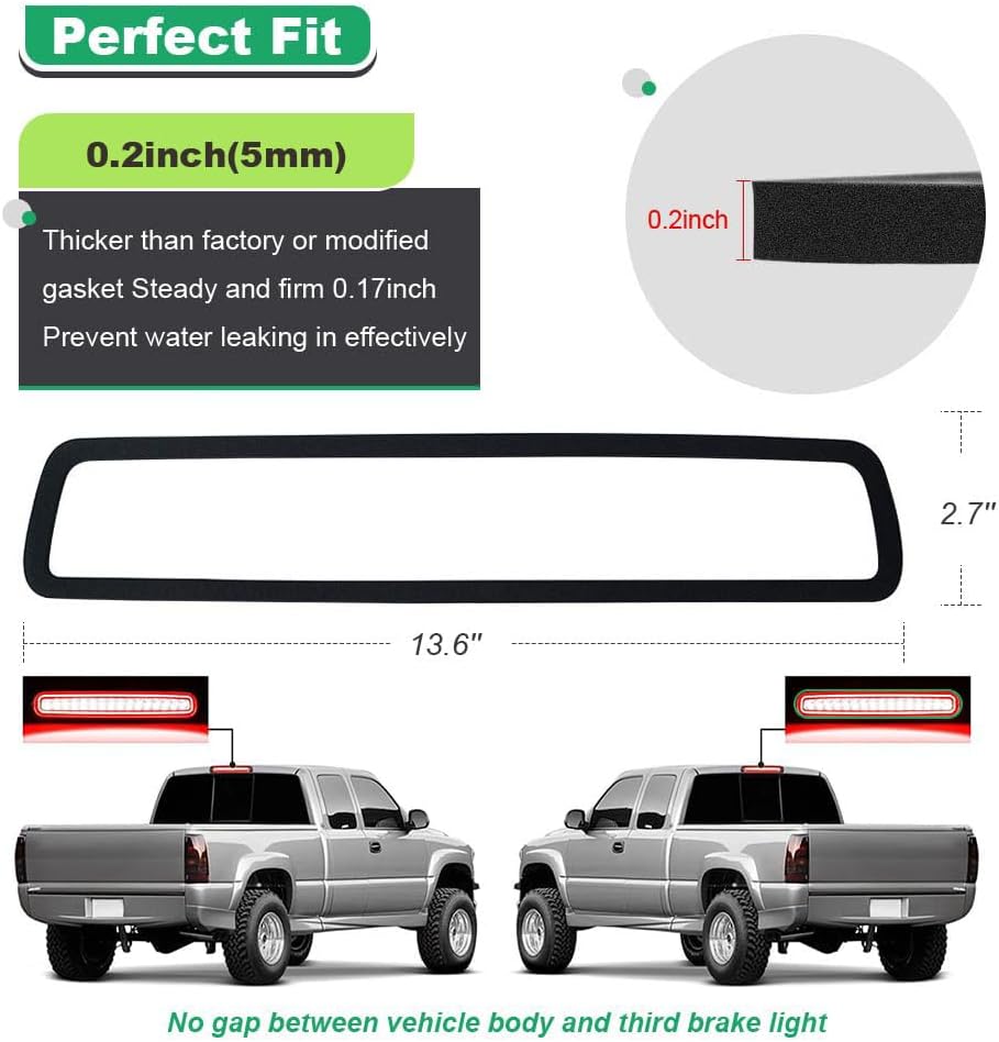 3rd Third Brake Light Seal Gasket Compatible with Dodge Ram 1500 2009 to 2018, Ram 2500 3500 2010 to 2018,Waterproof High Mount Stop Lamp Assembly, Single-Sided Adhesive