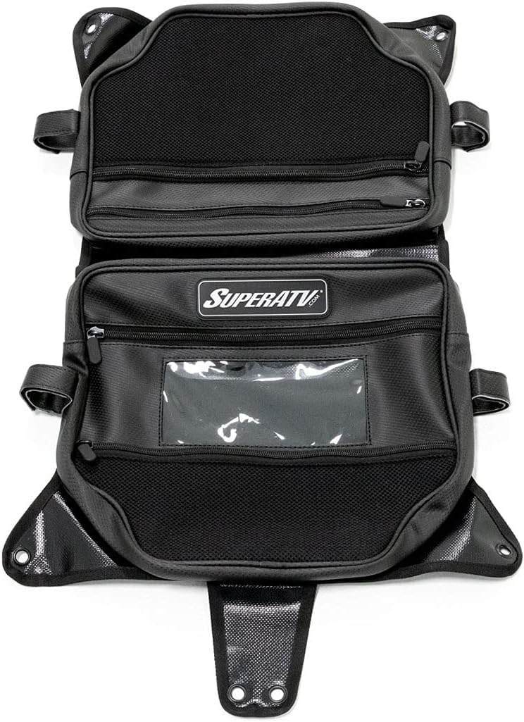 SuperATV UTV Water-Resistant Overhead Storage Bag Compatible With CanAm Maverick X3 (See Fitment) - 2 compartments | Clear Phone Window | Easily Installs with Hook and Loop Straps