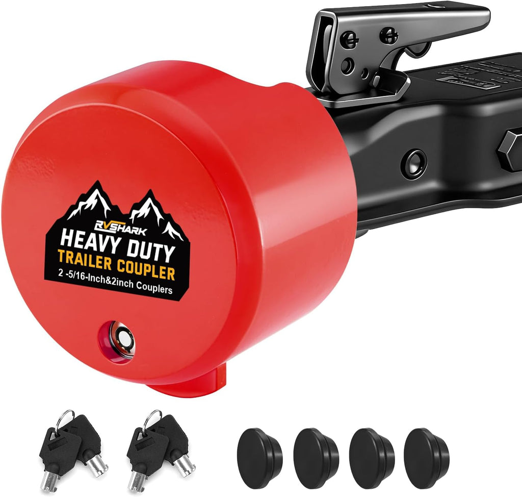 2026 𝑼𝒑𝒅𝒂𝒕𝒆𝒅 Trailer Hitch Locks, Heavy Duty Trailer Coupler Lock Fits 2-5/16"&2" Couplers, Anti-Theft Structural Steel Tongue Lock for RV, Trailer, Boat, Cargo, Camper, Utility–RED