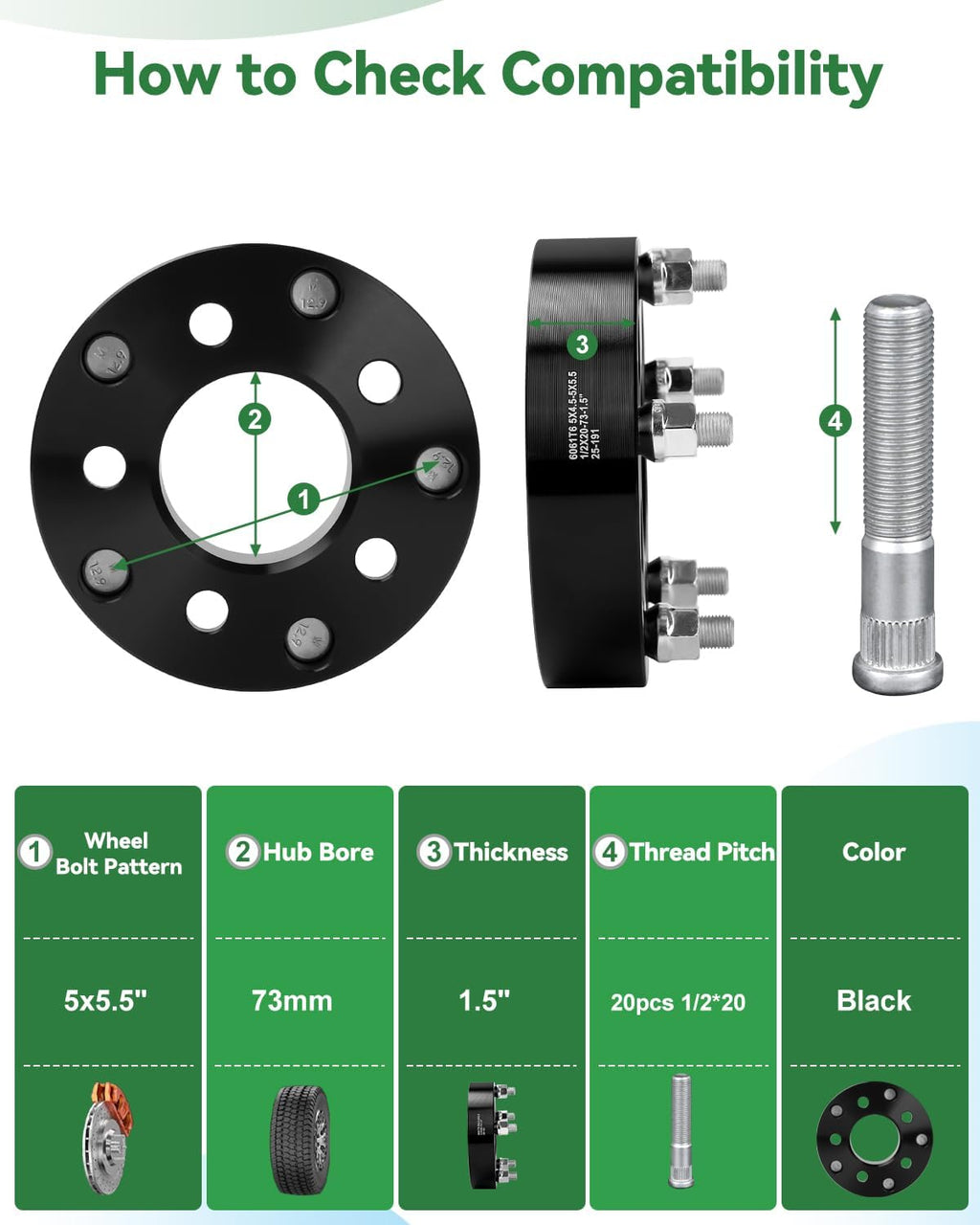 5x4.5 to 5x5.5 Wheel Adapters Change Bolt Pattern, 1.5 Inch Conversion 5x114.3 to 5x139.7 Wheel Adapters Spacers 73mm hub core with 1/2 Studs for Wrangler Cherokee Libetry Explorer Ranger Edge