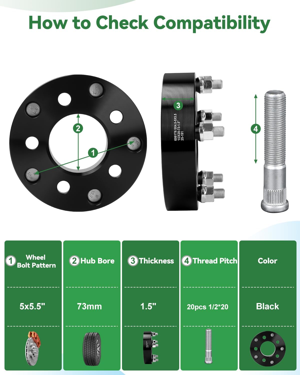 5x4.5 to 5x5.5 Wheel Adapters Change Bolt Pattern, 1.5 Inch Conversion 5x114.3 to 5x139.7 Wheel Adapters Spacers 73mm hub core with 1/2 Studs for Wrangler Cherokee Libetry Explorer Ranger Edge