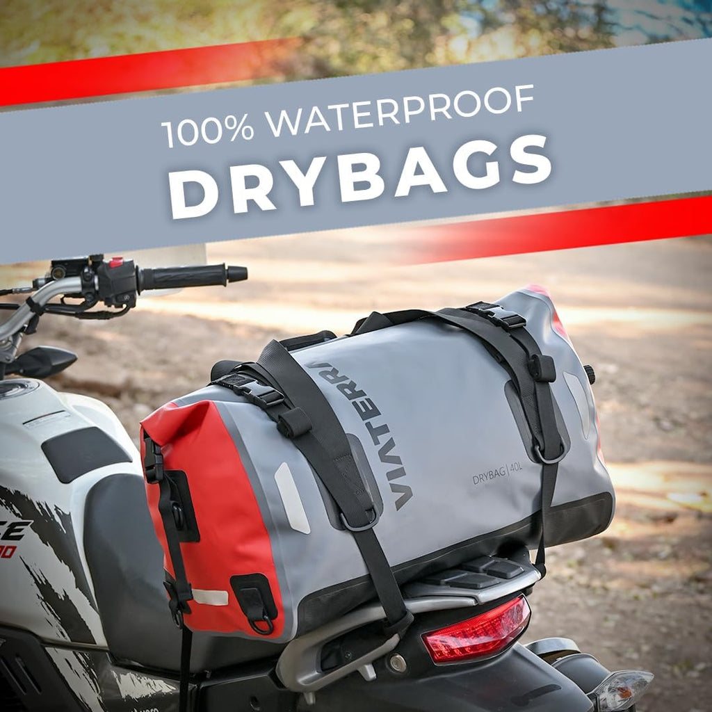 ViaTerra DryBag 55L Motorcycle Tailbag - 100% Waterproof Dry Bag I Universal Luggage & Works on All Motorbikes I No modifications or Saddle Stay/Rack Needed I Suitable as Travel Accessories