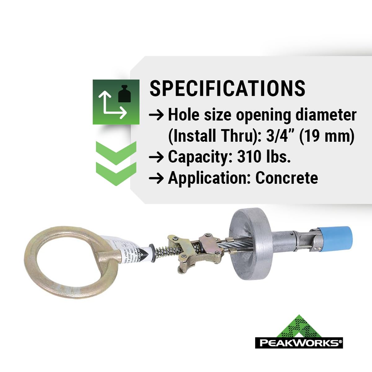 peakworks temporary reusable drop-in anchor for concrete showing dimensions
