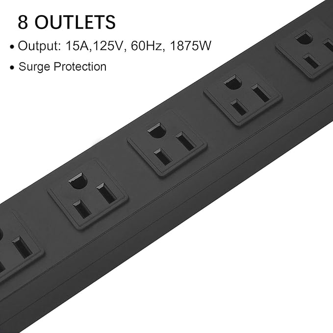 2Pack Metal 8 Outlet Mountable Power Strip, Wall Mount Outlet Heavy Duty - Image 5