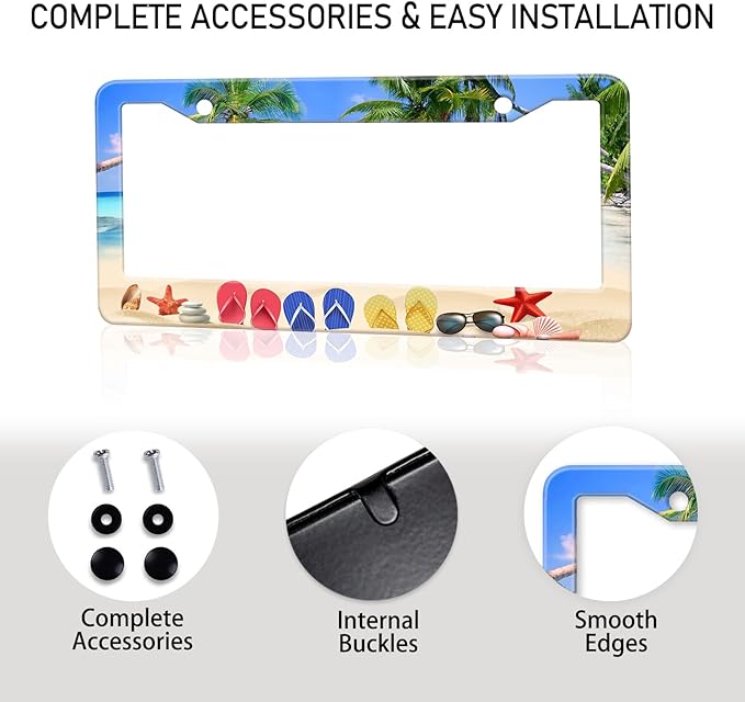 Beach Flip Flops License Plate Frame, Ocean Beach Vacation Scene License Plate - Image 7