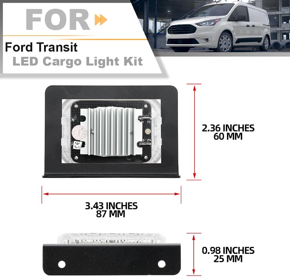 LED Interior Cabin Courtesy Cargo Load Space Area Dome Light for 2015+ Ford Transit Cargo Van Camper DIY Conversion LED Rear Truck Bed Cargo Light with Harness Wiring