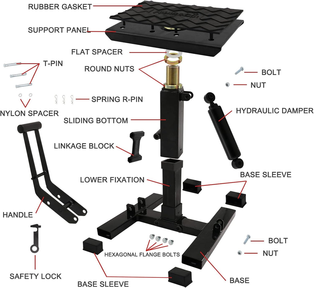 POLARBEAR Dirt Bike Stand Adjustable Jack Stand 1200Lbs Capacity Engine Stand Vertical Rise Easy Operated for ATV Dirt Bike Maintenance Lightweight(Black)
