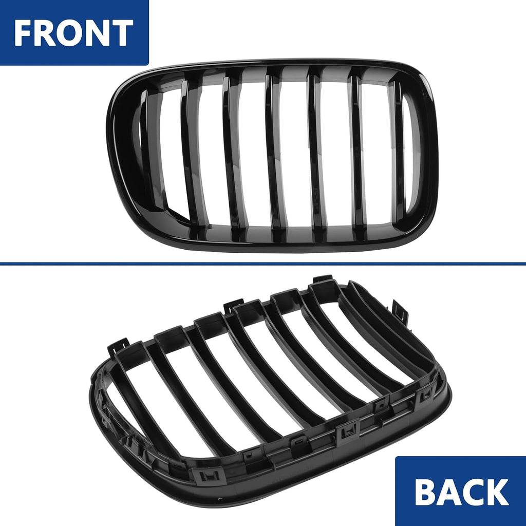 F25 Grill, Single Slat Gloss Black Kidney Grille,ABS Plastic,2pcs | Direct Snap-on Replacement,Sporty Style Upgrade,Compatible with BMW 2011-2013 X3 F25 28i 30d 35i 35d (xDrive)