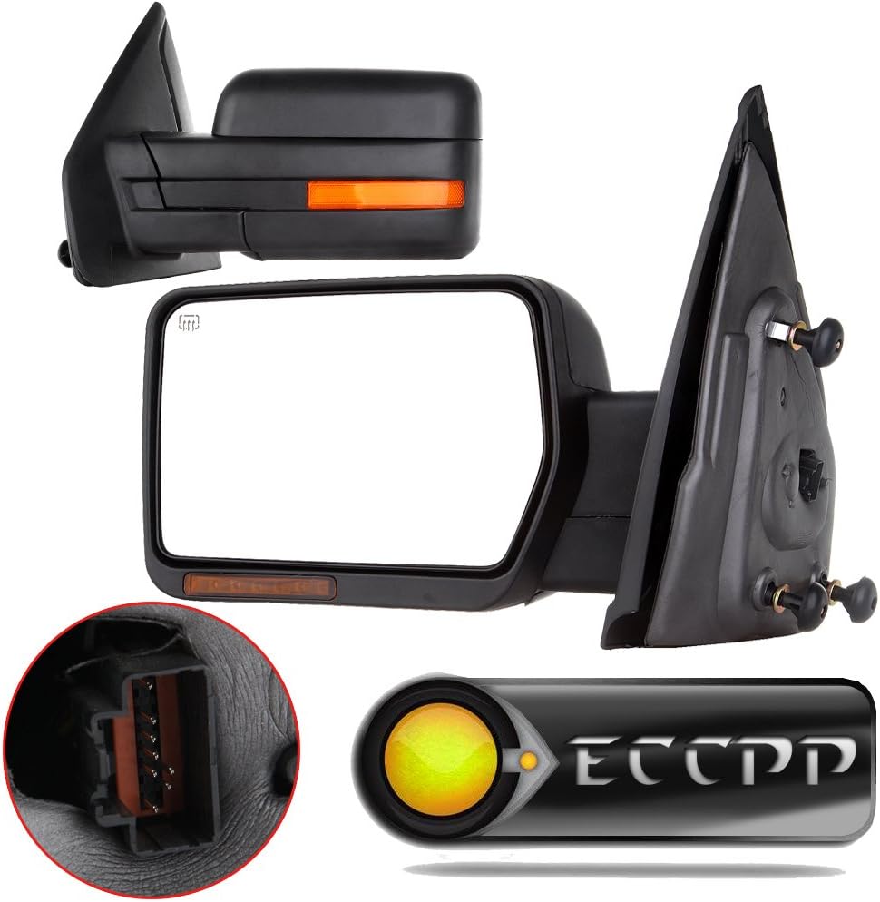 A Pair Heated Towing Mirrors Fits 2007-2014 for Ford for F-150 Series Truck Pickup, Power Adjusted View Mirror with Turn Signal Indicator