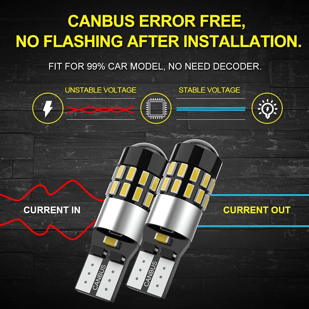 Super Brigte White W5W 912 LED Bulb Plug And Play With No Issues Or Errors,194 T10 Bulb For Interior Lights,Reg lamp lights,168 Bulb For Reading Lights,Daylight Running Lights,6000K(4-Pack)