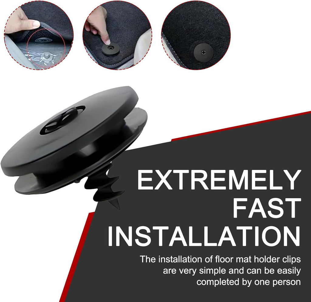 Pack-10 Car Carpet Fixers, Non-Slip Plastic Car Mat Screws, Compact Carpet Floor Mat Anti-Shift Clips, Suitable for Most Cars, Trucks (Black)