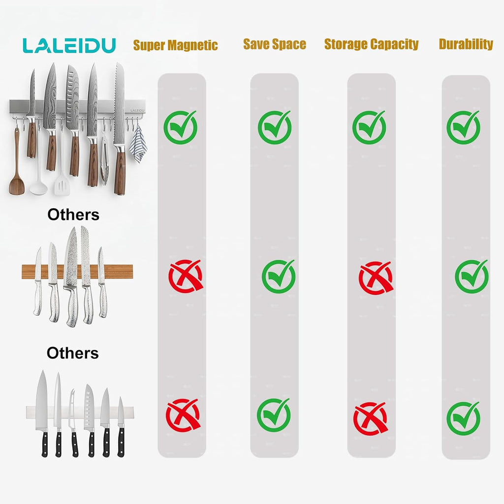 20 inch magnetic knife holder for wall, side view