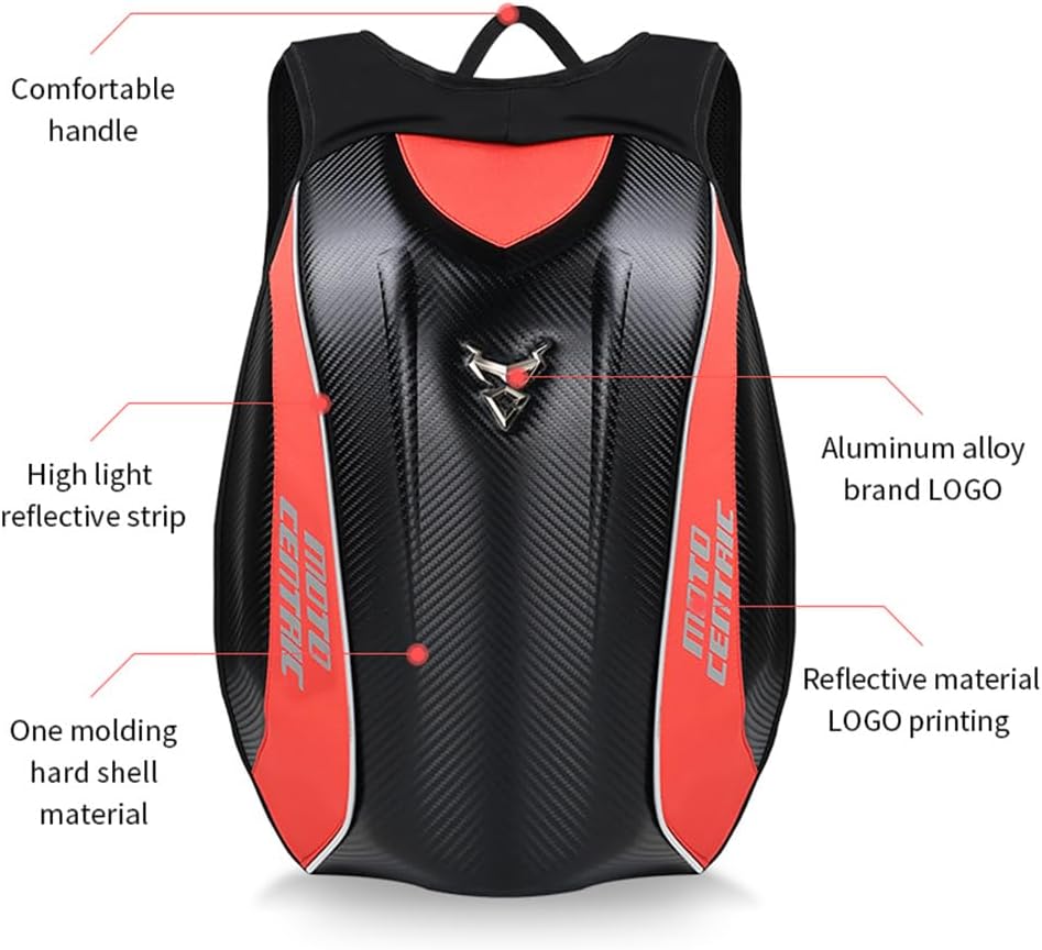 Motorcycle Backpack Waterproof Large Capacity Carbon Fiber Rider Backpack Hard Shell Reflective Motorbike Travel Suitcase Light Version (Black)