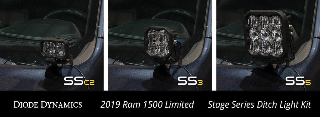 Diode Dynamics Stage Series Backlit Ditch Light Kit compatible with Ram 1500 2019-2024, C2 1.0 Pro Yellow Combo