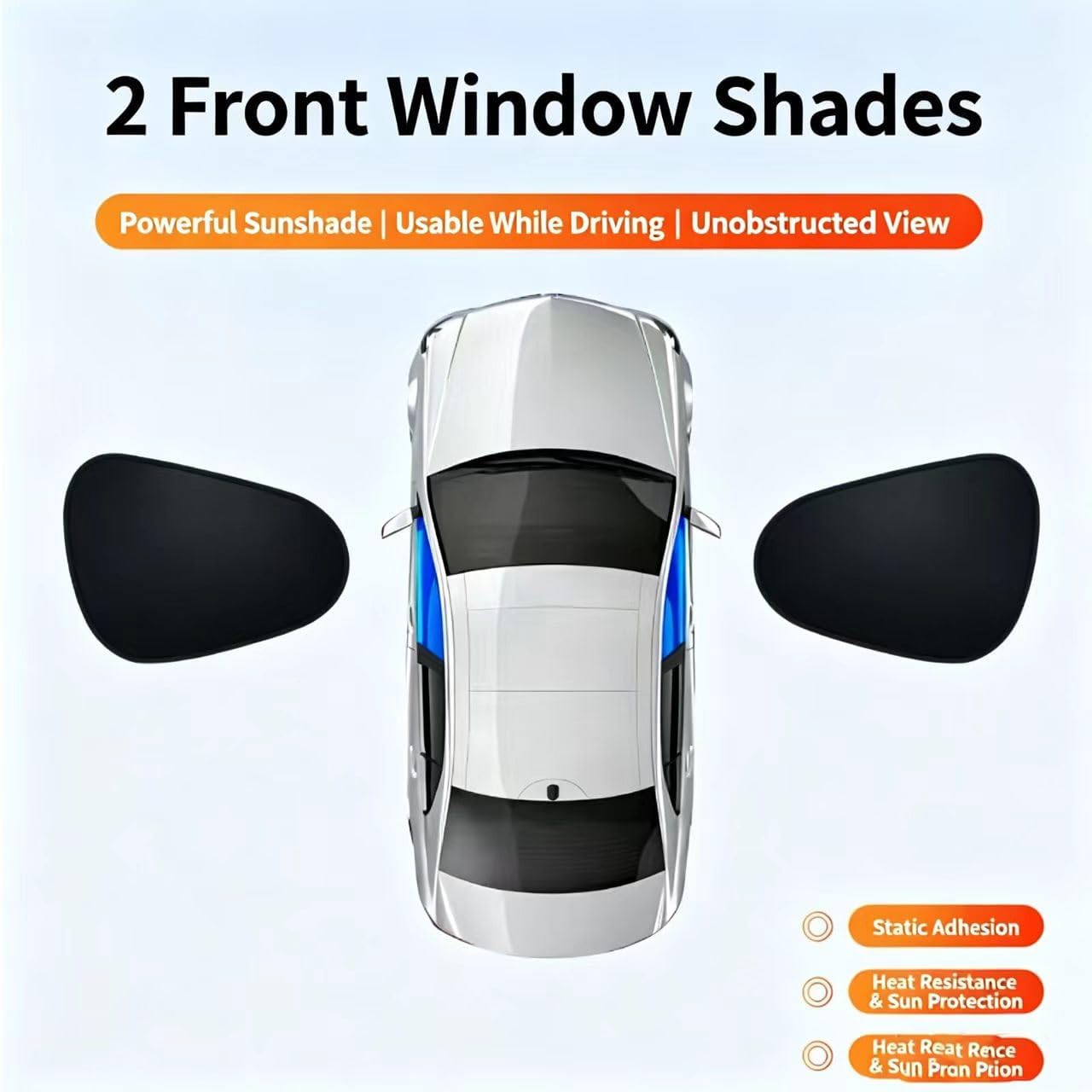 2Pcs Car Window Shades for Side Window Static Cling Sunshine Blocker | Visor Sunshade Extender Passenger/Driver Sun Shade Automotive Protection adsorption Anti-UV Curtain Universal (2Front)