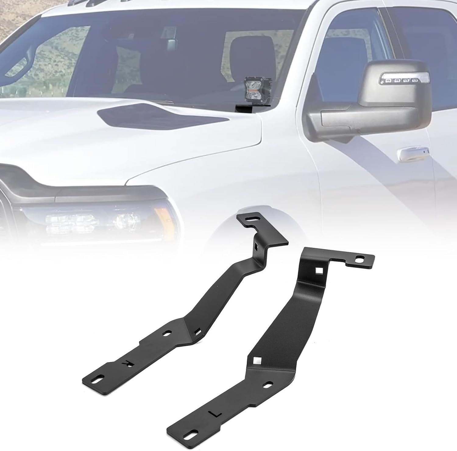 WeiSen Hood Hinge Ditch Light Brackets Fit for Ram 2500 3500 2019-2026 | No Drill,Heavy Duty Steel,Rustproof,Rigid,Sturdy,Hood Mount Light Brackets,Hood Light Mount,Pod Light Mounts